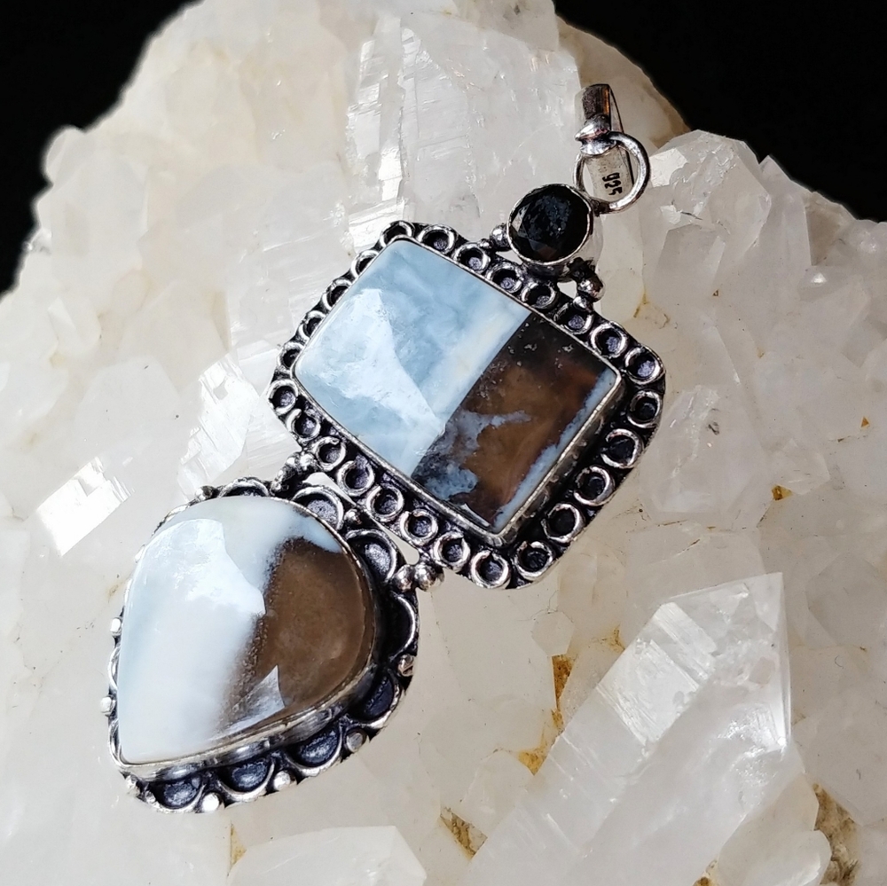 NWOT Natural Large Owhyee Blue Opal .925 Sterling Silver Overlay Pendant